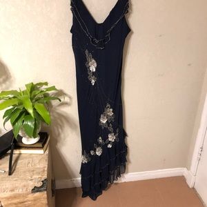 ECI NEW YORK BLUE SILK ROSE SEQUIN SCOOP DRESS 👗